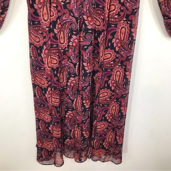 Tommy Hilfiger Black Marron Paisley Print Lightweight Long Sleeve Dress - Picture 11 of 16